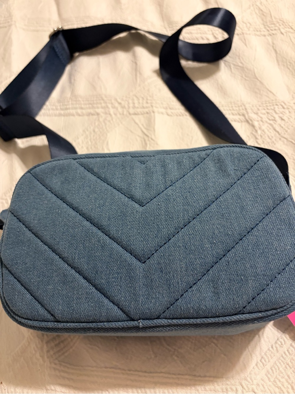 Quilted Denim Crossbody Bag in Blue